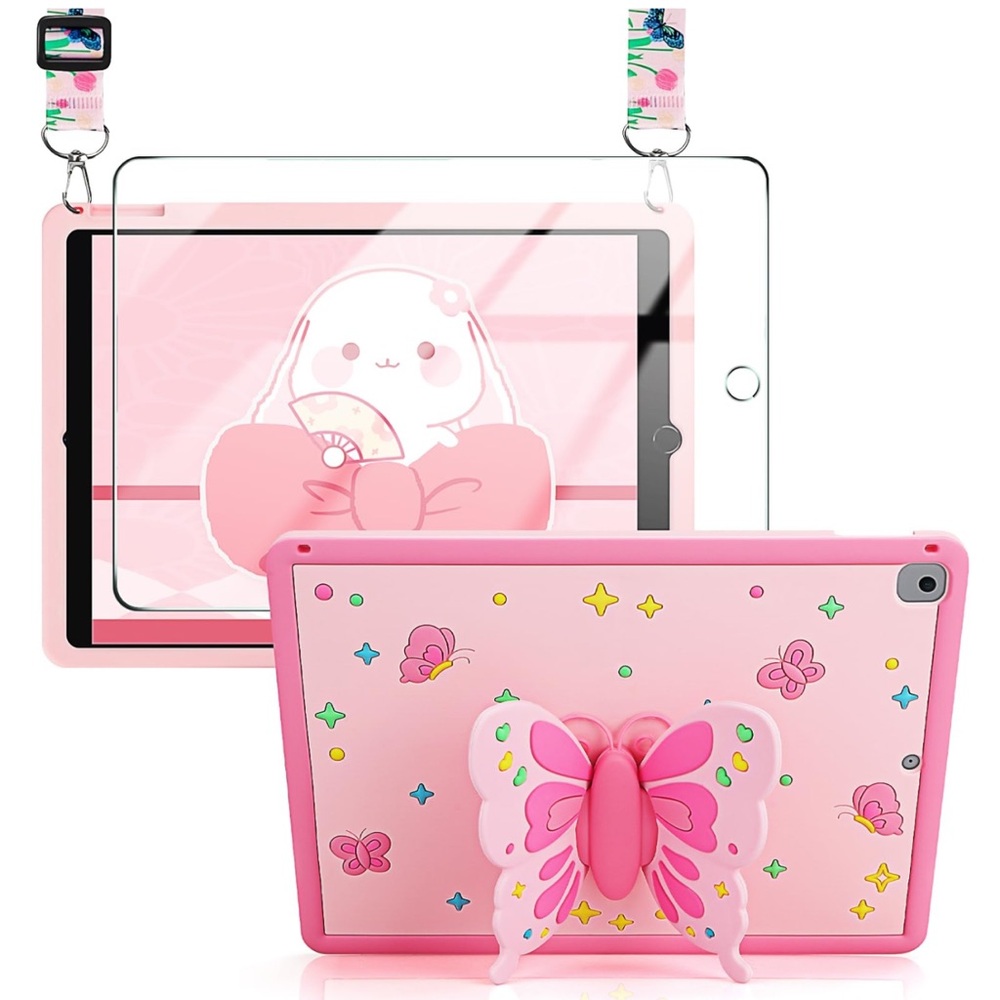 IPad 9th Generation Case Kids 3D Butterfly 10.2 Case with Screen Protector